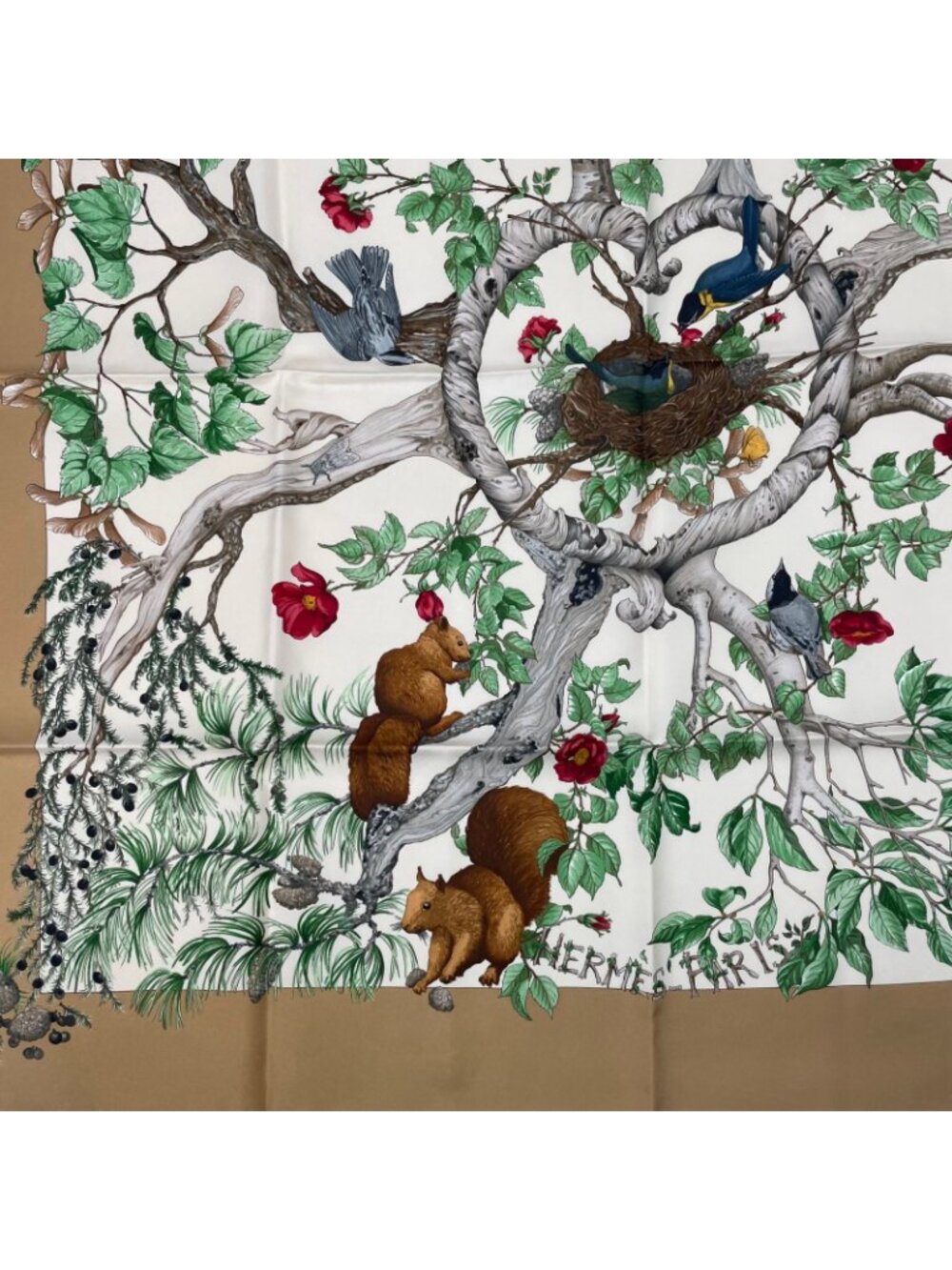 Hermes Carre 90 AU Coeur Des Bois in the Woods Scarf Silk Blawan - Picture 4 of 7